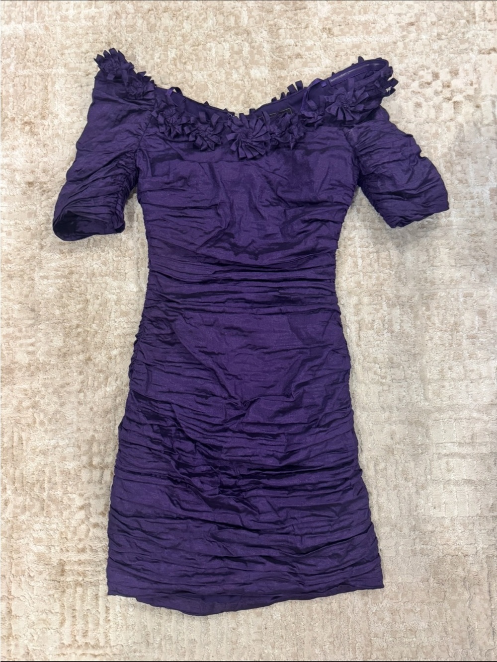 BCBGMaxAzria Purple One-Shoulder Ruched Cocktail Dress